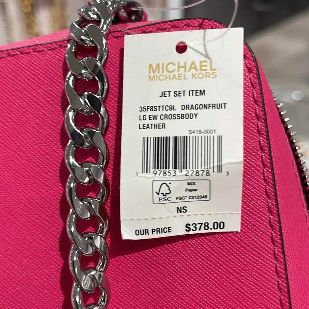 Michael Kors Jet Set Large Saffiano Leather EW Crossbody Bag  Dragonfruit NWT